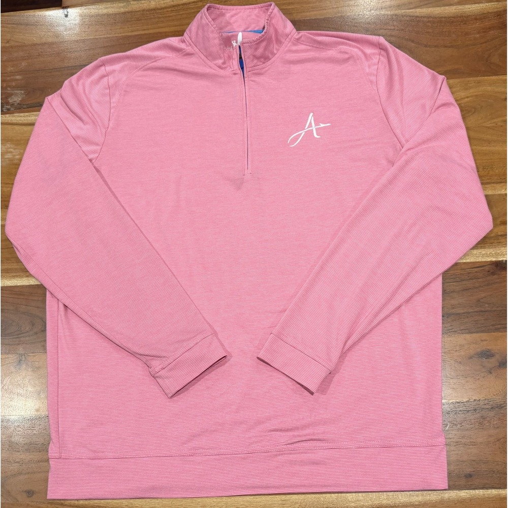 johnnie-O Mens Pink Striped Quarter Zip Pullover Performance Golf Shirt Large